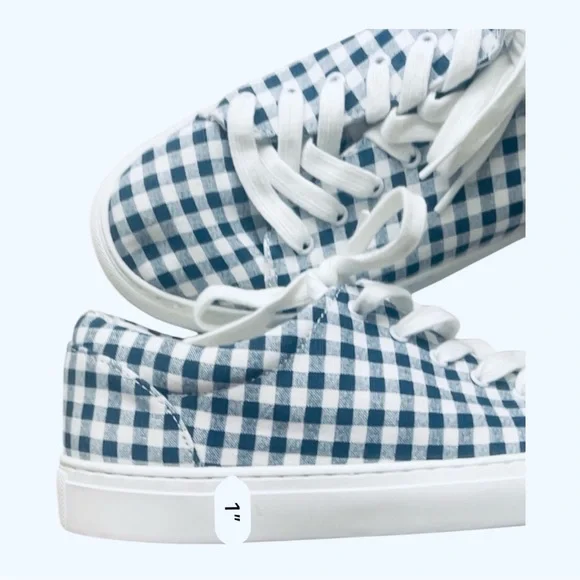 J.Crew casual walking Blue and White Gingham plaid canvas Sneakers Women’s 7.5 - Picture 12 of 16